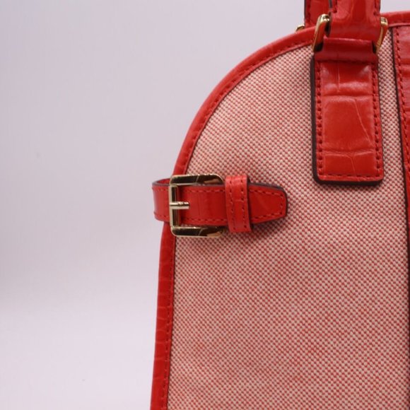 Michael Kors Bowling SATCHEL Shoulder Bag Purse Red Embossed Leather - Picture 9 of 13